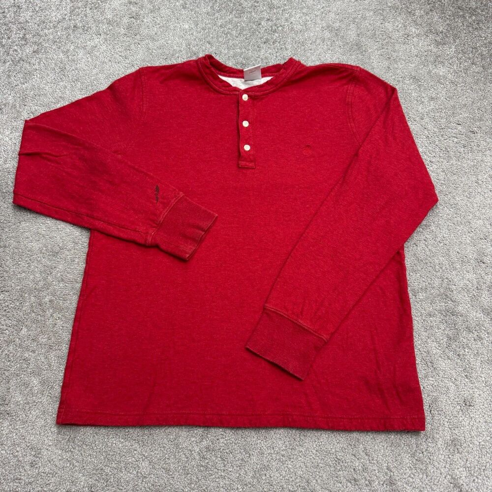 Brooks Brothers Henley Shirt Men Large Red Thick Cotton Stretch Long Sleeve Warm